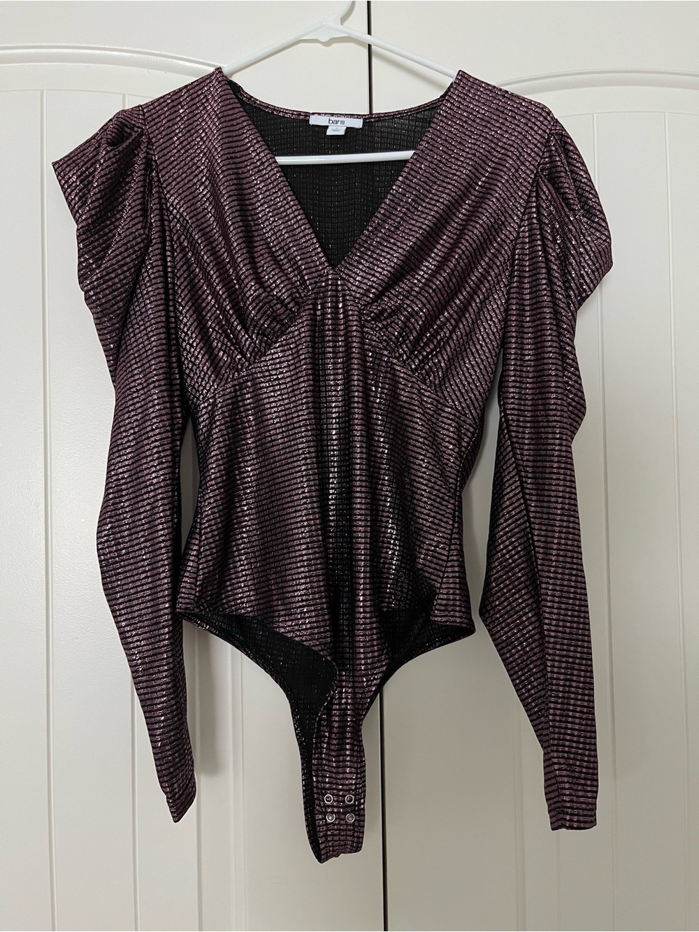 Bar III Metallic Plum V-Neck Long Sleeve Bodysuit